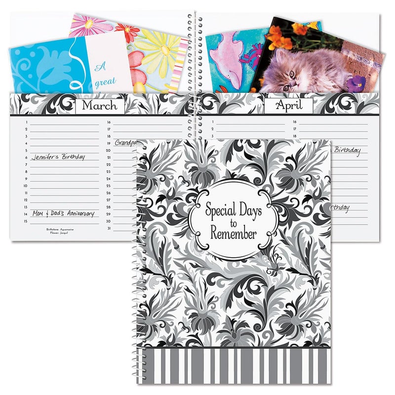 Current Cool Floral Card Organizer Book- Remember Special Days, Greeting Card Keeper, Softcover, 8" x 10", Spiral Bound - Image 1